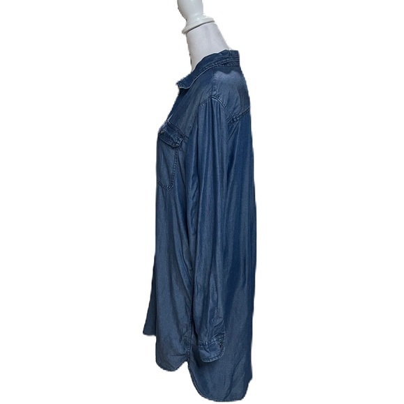 Gap Blue Denim Chambray Long Sleeve Above Knee High-Low Shirt Dress Size Small - Picture 5 of 16